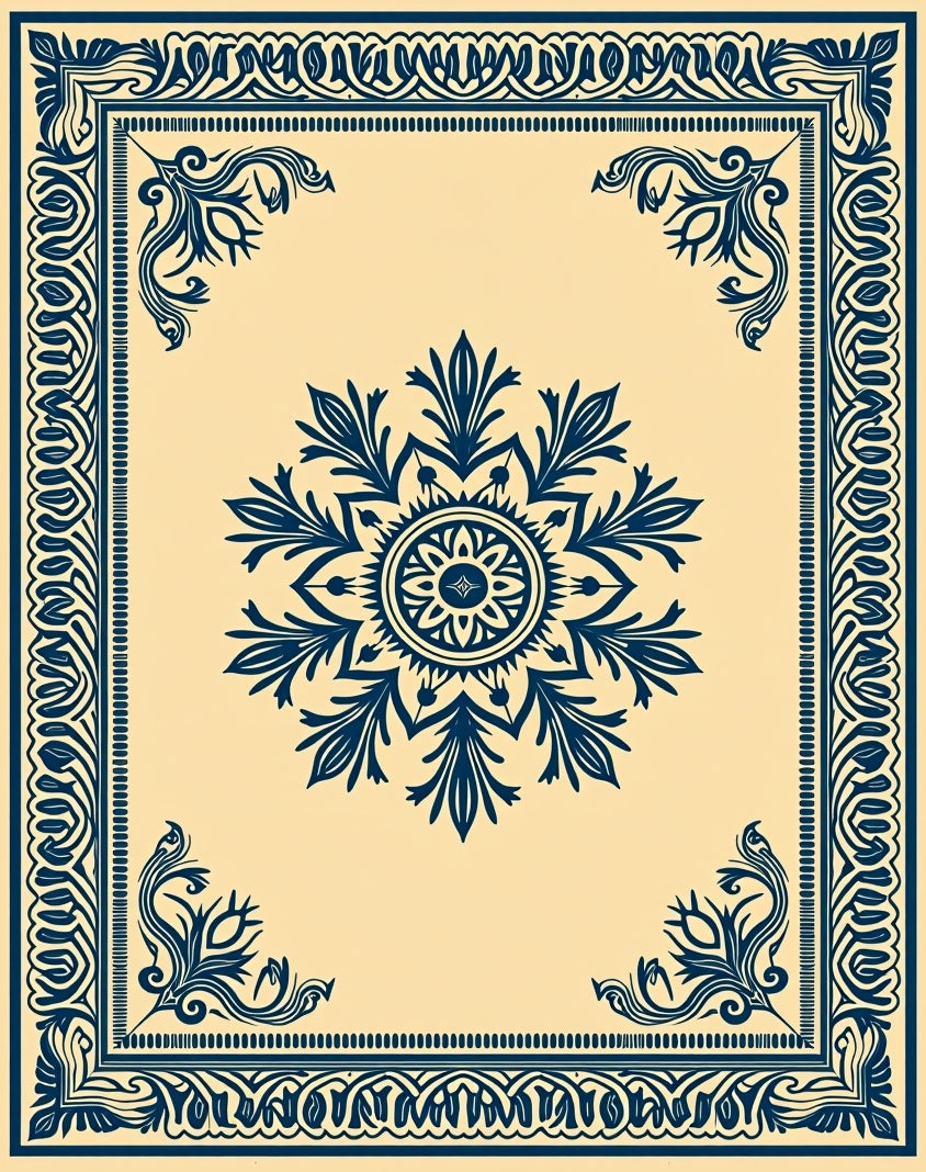 Classic Navy Floral Medallion Design Rug