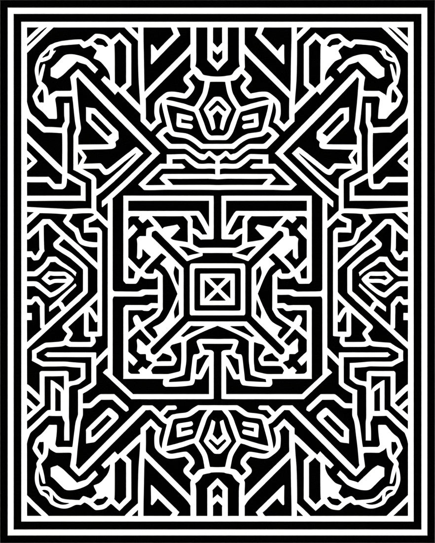 Bold Monochrome Geometric Maze Art Rug