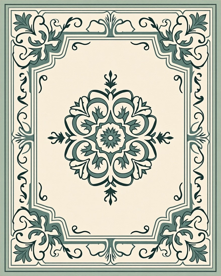 Ornate Floral Medallion And Border Design Rug