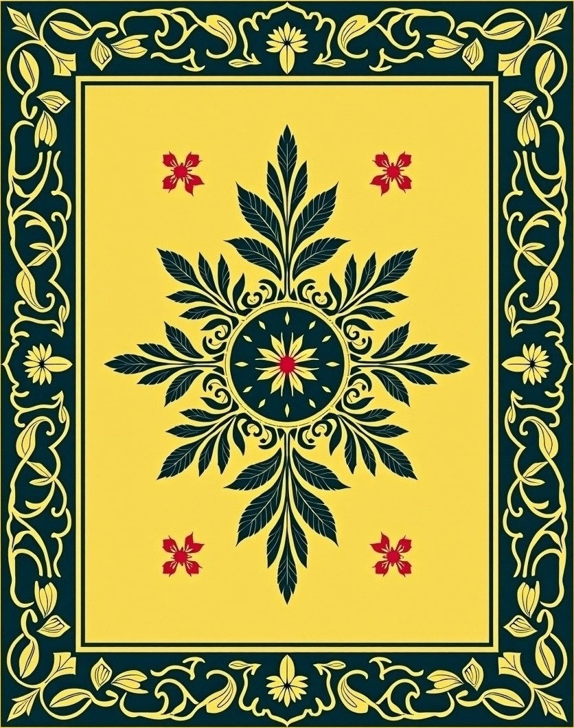 Golden Floral Leaf Design Rug