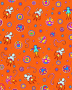 Whimsical Figures Floral Round Pattern Rug