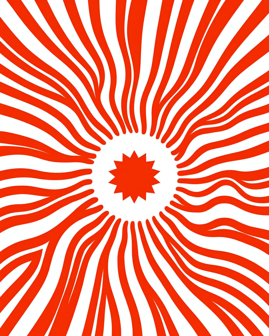 Abstract Red Sunburst Lines Rug