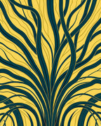 Yellow Teal Swirling Vine Pattern Rug