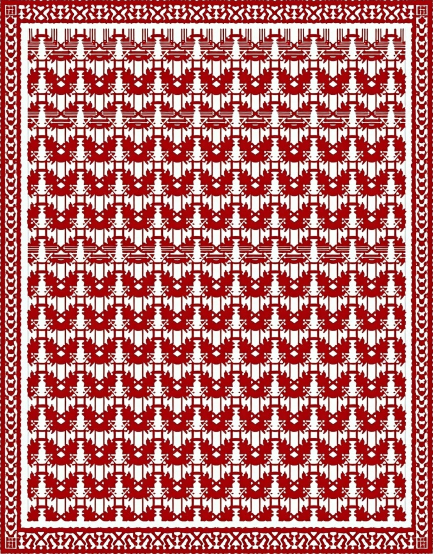 Classic Red Maple Leaf Geometric Design Rug