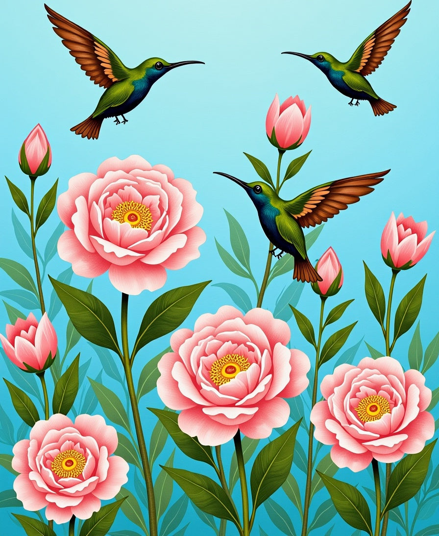 Hummingbird Pink Flower Garden Design Rug