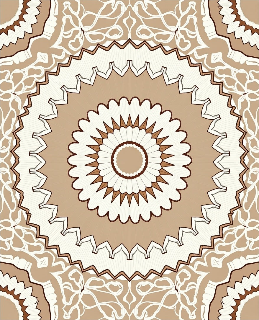 Mandala Floral Brown and White Design Rug