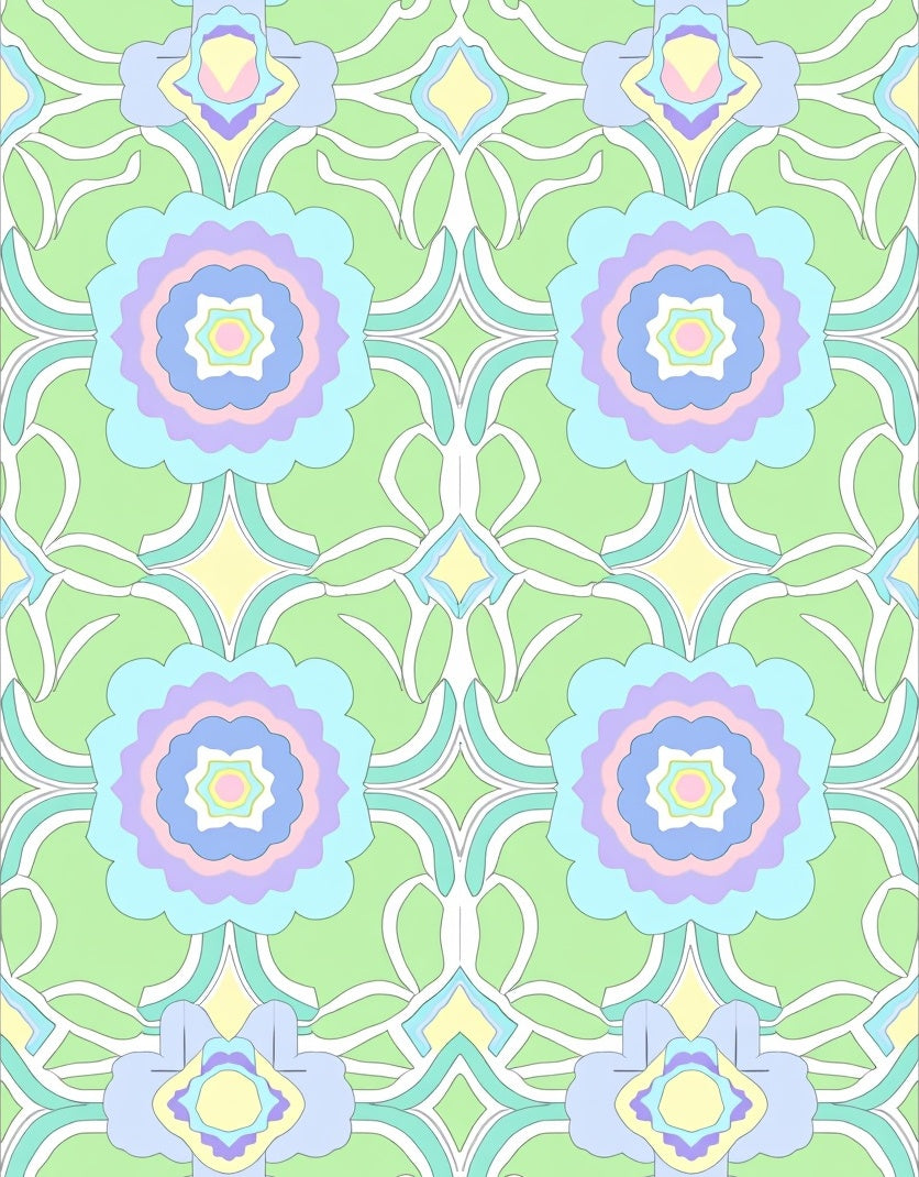 Pastel Floral Patterned Psychedelic Rug