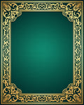 Emerald Green Golden Arabesque Border Rug