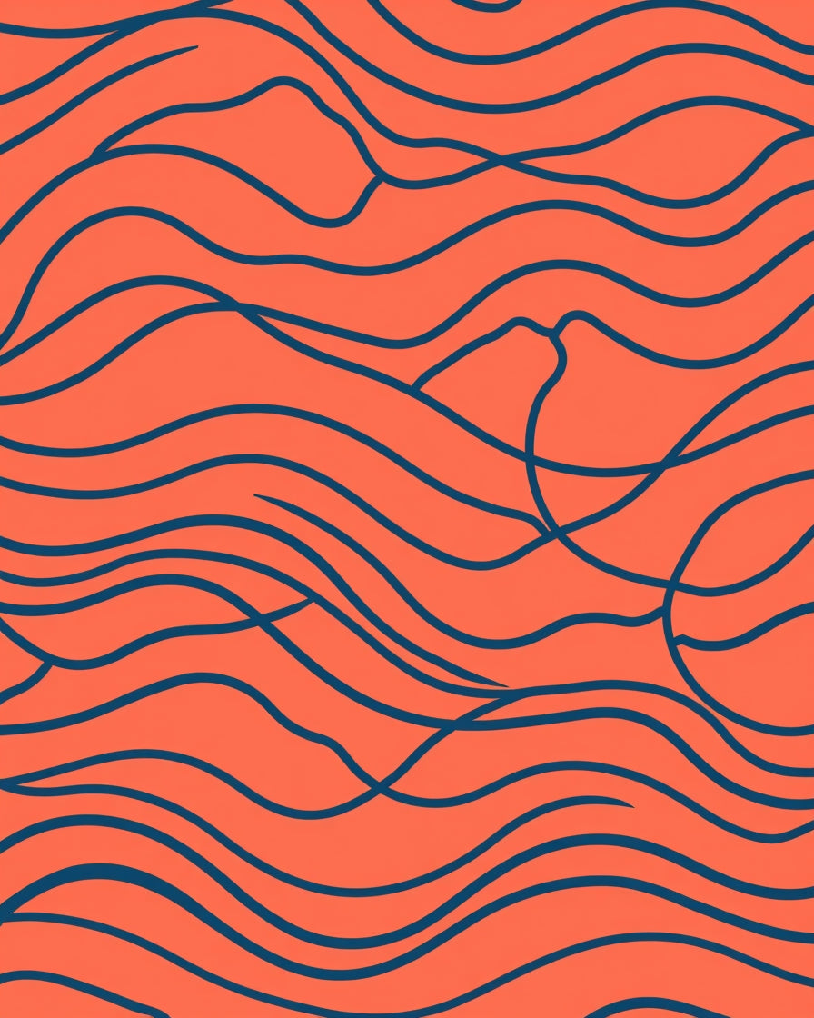 Coral Blue Abstract Wavy Line Rug