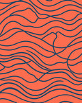 Coral Blue Abstract Wavy Line Rug