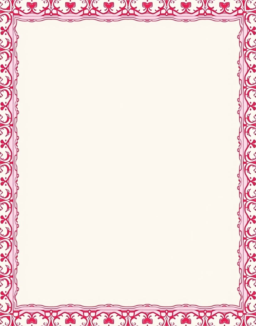 Elegant Red Floral Scrollwork Border Rug