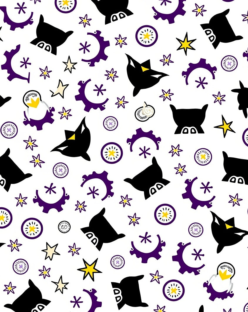 Whimsical Black Purple Star Pattern Rug