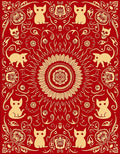 Red Cat And Skull Pattern Rug