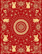 Red Cat And Skull Pattern Rug
