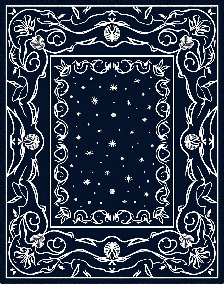 Midnight Floral Scrolled Star Pattern Rug