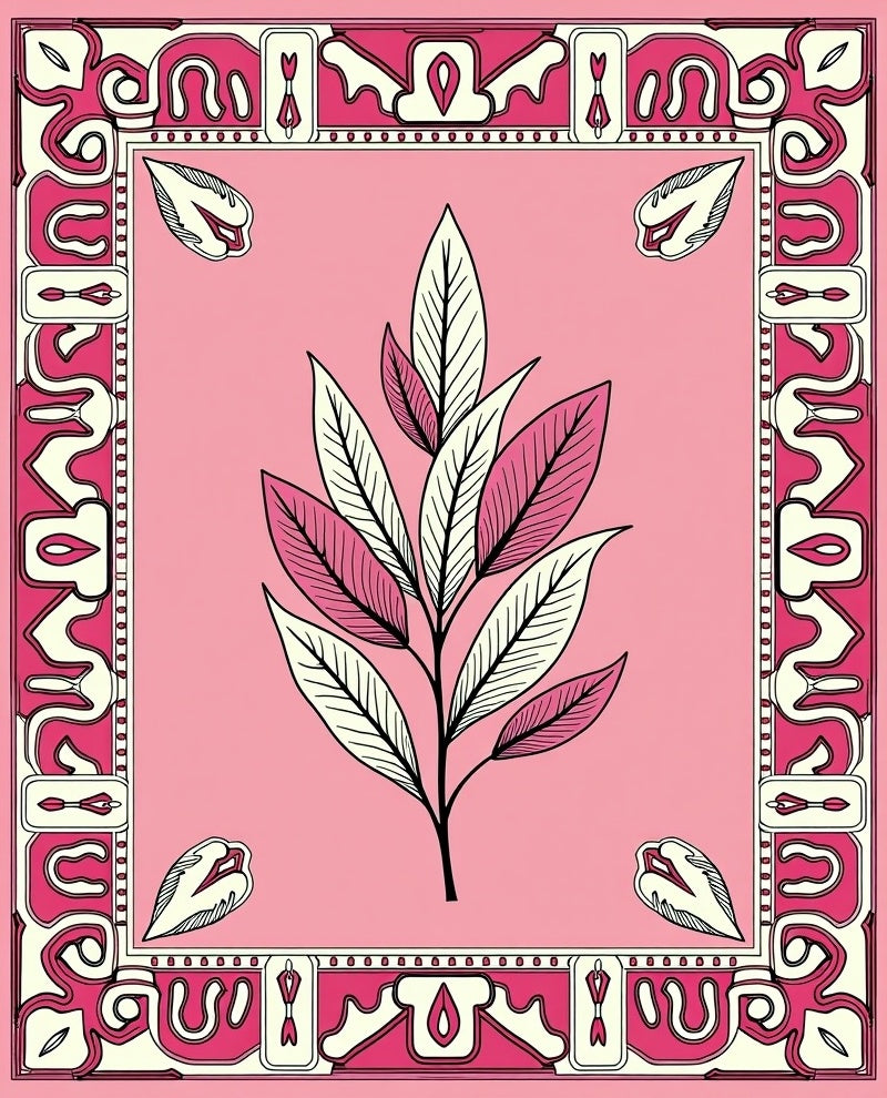 Abstract Floral Pink Botanical Design Rug