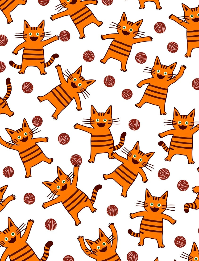 Playful Orange Cats Balls Pattern Rug