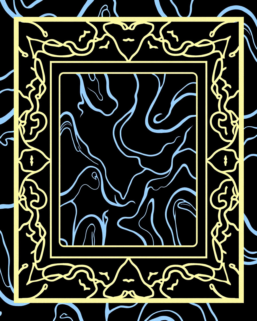Abstract Wavy Border Art Rug