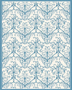Classic Blue Floral Swirl Pattern Rug