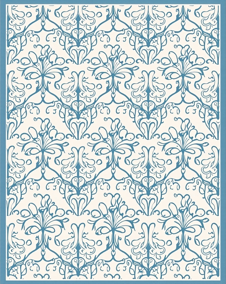 Classic Blue Floral Swirl Pattern Rug