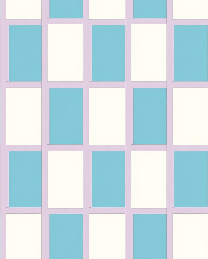 Pastel Blue White Grid Composition Rug