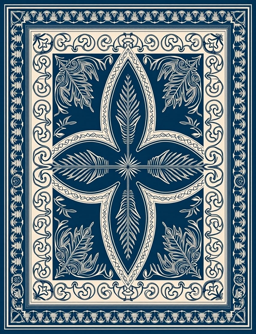 Bold Navy Floral Scrollwork Rug