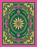 Ornate Floral Medallion Green Rug