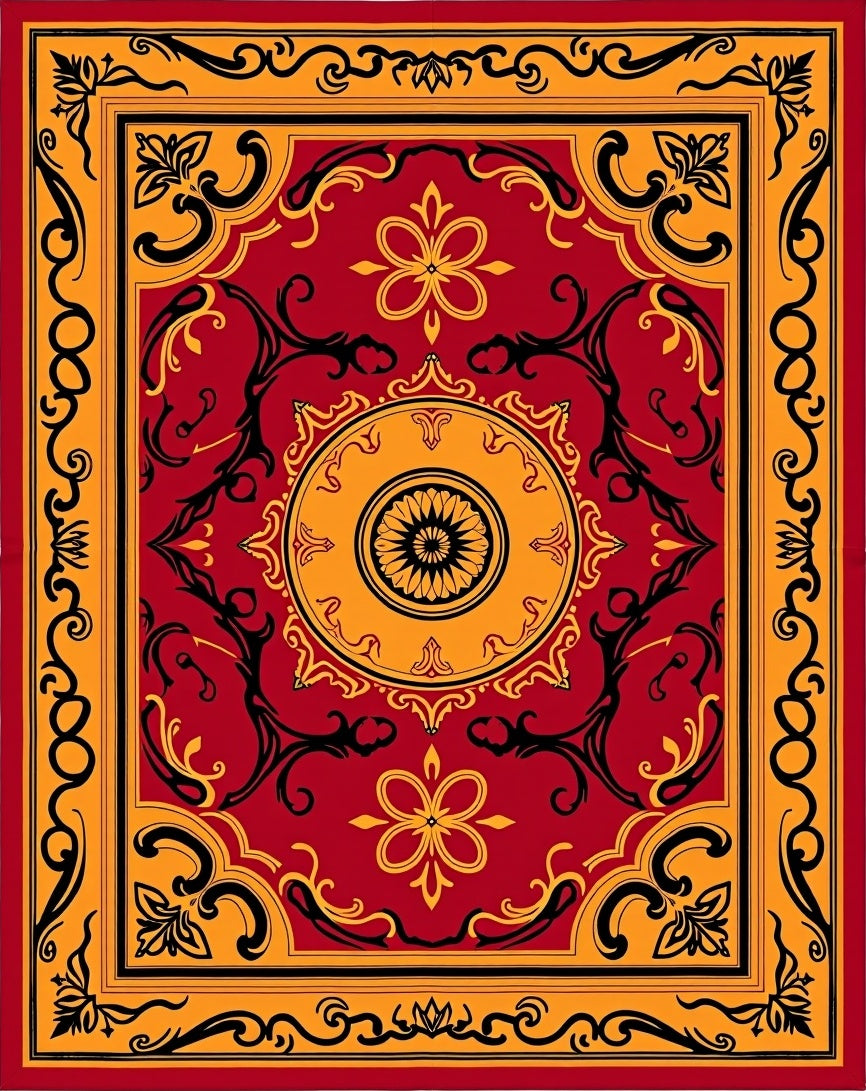 Ornate Red Gold Floral Medallion Runner Rug