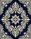 Ornamental Navy Gold Scrollwork Pattern Rug