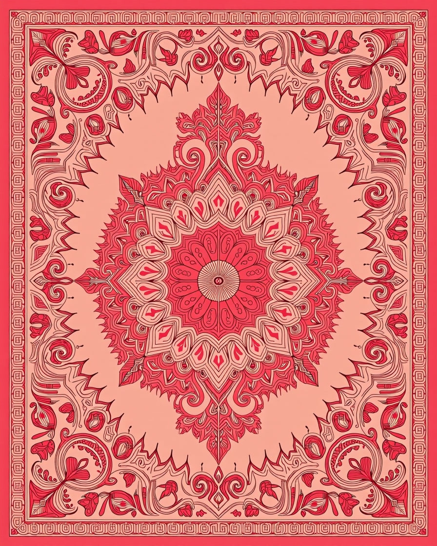 Elaborate Coral Floral Mandala Design Rug