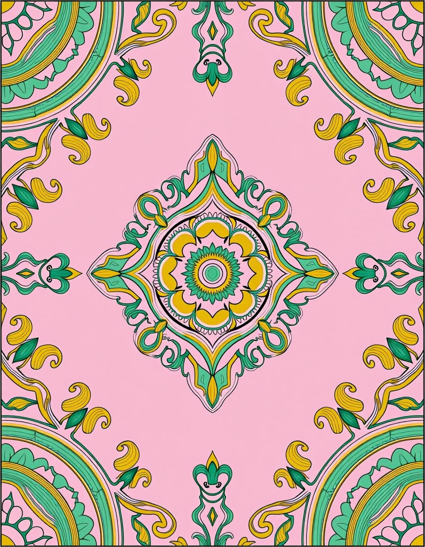 Pink Floral Medallion Pattern Rug