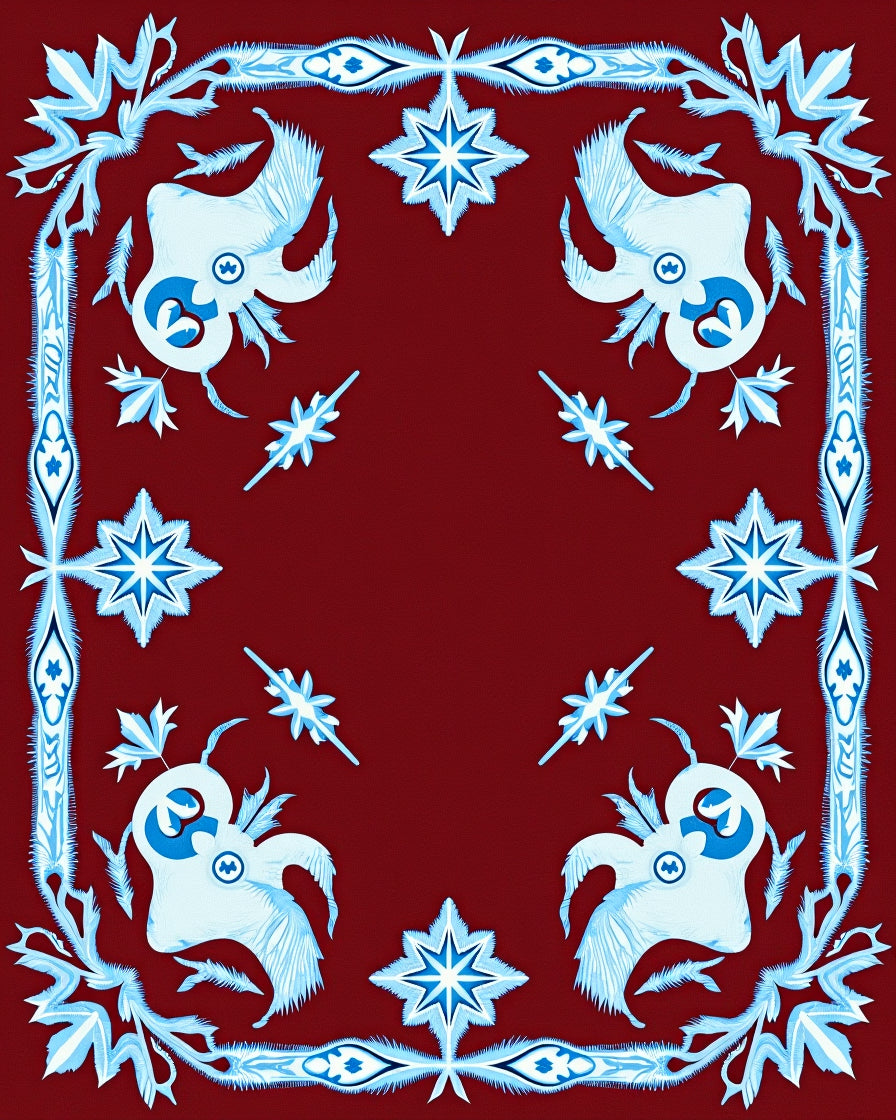 Stylized Bird And Star Pattern Rug
