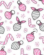 Pink Gray Ornaments Candy Canes Snowflakes Rug