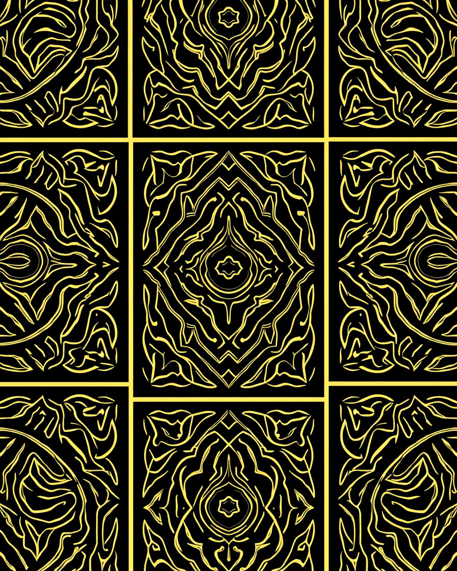 Abstract Gold With Black Symmetry Rug