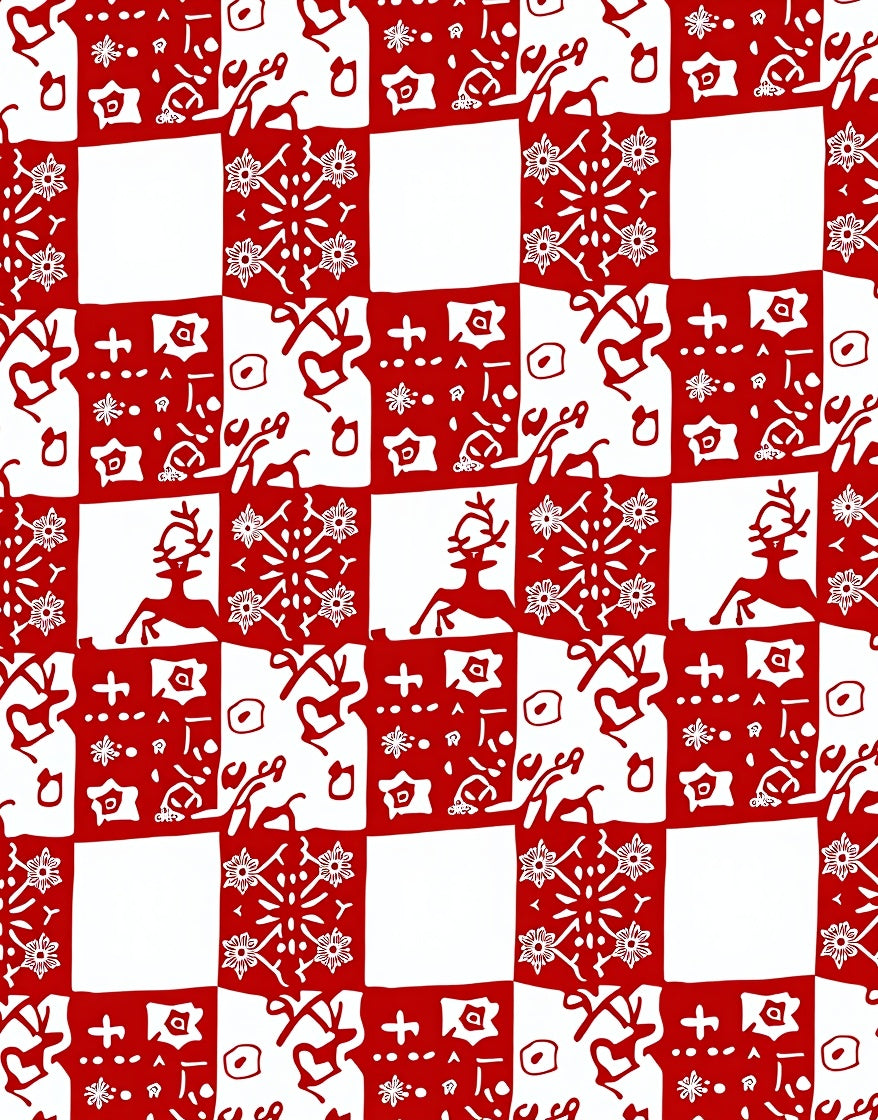 Red White Festive Checkered Pattern Rug