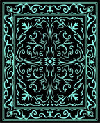 Aqua Black Ornate Floral Border Rug
