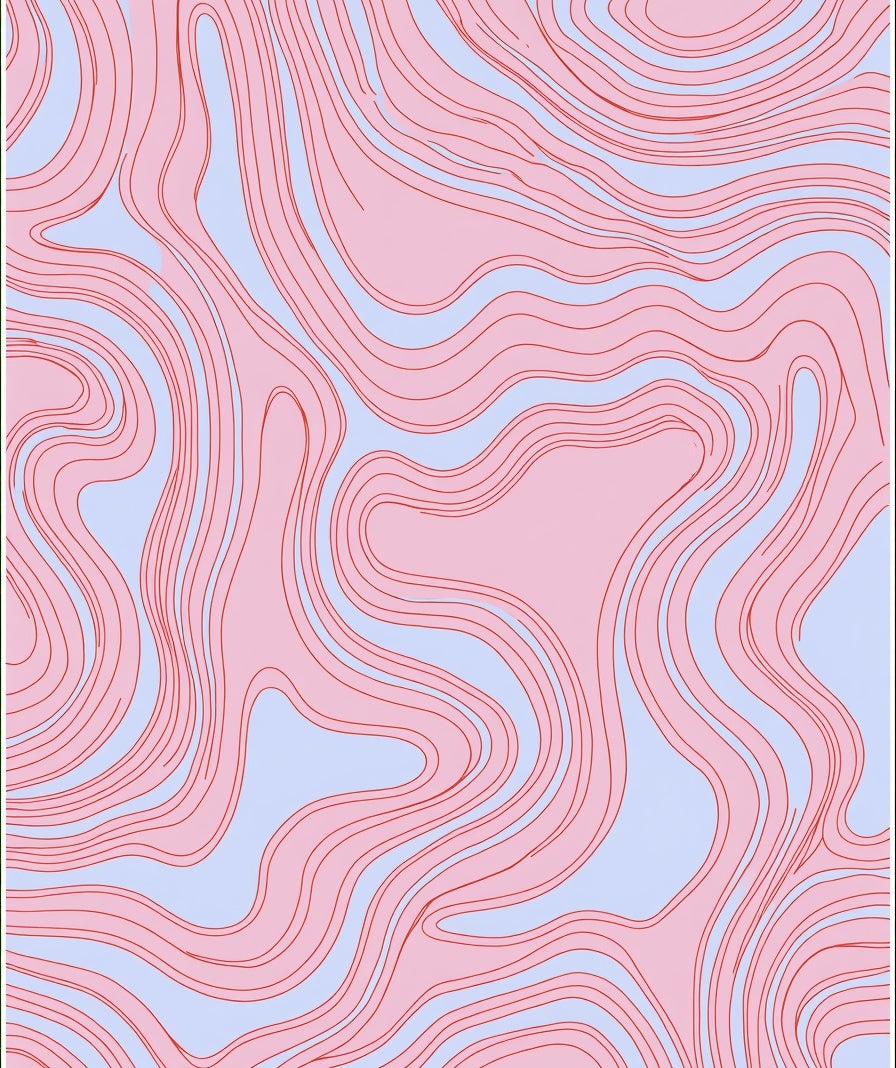 Pink Blue Wavy Contour Design Rug