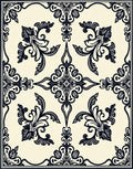 Ornate Black Floral Damask Pattern Rug