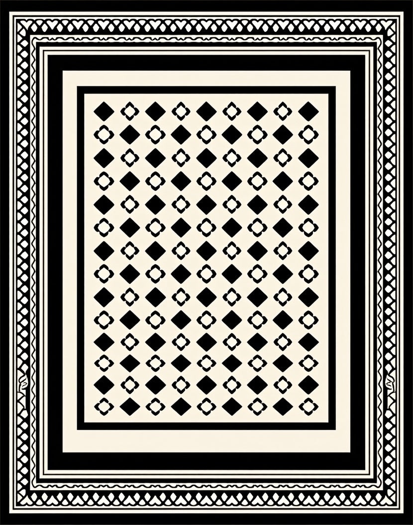Classic Black And Cream Geometric Pattern Rug