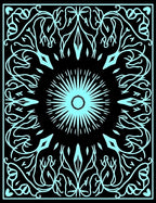 Cyan Abstract Symmetric Floral Pattern Rug