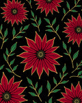 Bold Red Floral With Green Leaves Pattern Rug