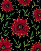 Bold Red Floral With Green Leaves Pattern Rug