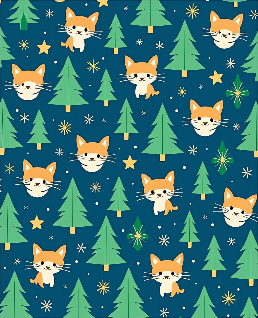 Cute Orange Cats Green Trees Pattern Rug