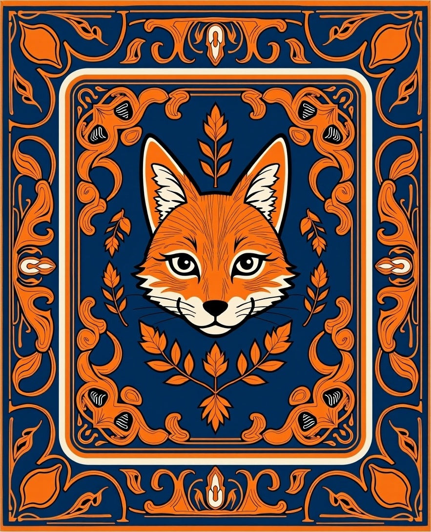 Foxy Orange Floral Art Deco Rug