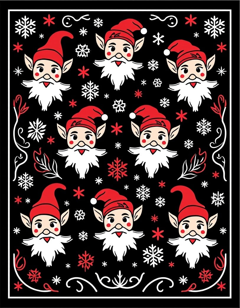 Charming Red Elf Snowflake Cluster Rug