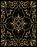 Elegant Gold Scrollwork Floral Design Rug