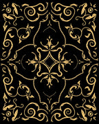 Elegant Gold Scrollwork Floral Design Rug