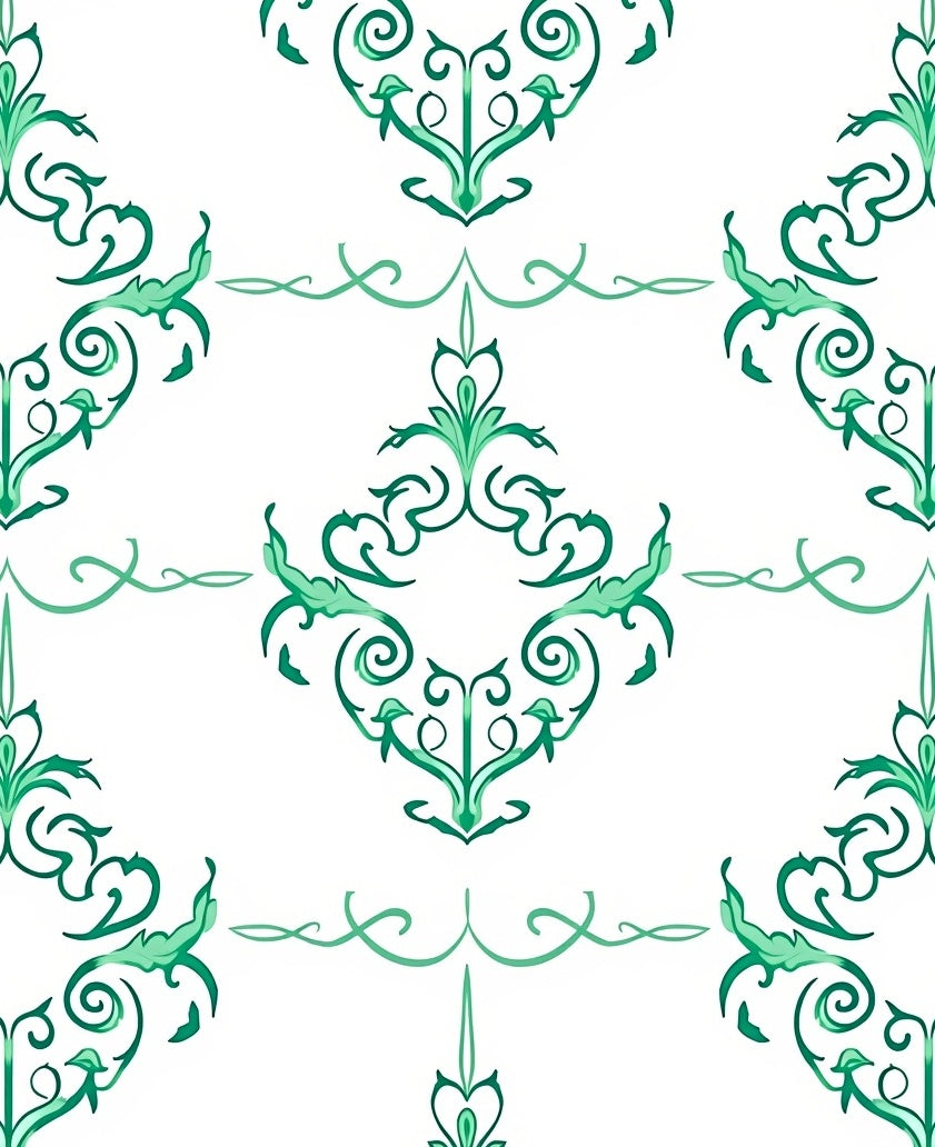 Elegant Green Swirl Floral Pattern Rug