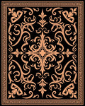 Ornate Black and Peach Flourish Design Rug