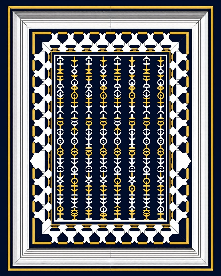 Classic Navy Geometric Chain Pattern Rug
